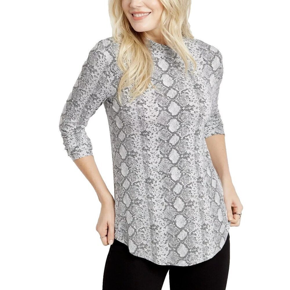 Maurices Womens Long Sleeve Top Size L White Gray Snakeskin Mock Neck Stretch